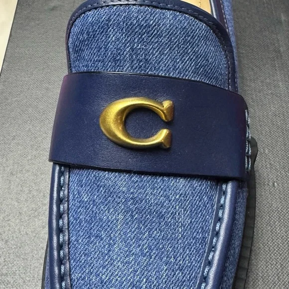 Coach Denim Blue Loafers with Gold Detail - Picture 3 of 4